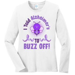 I Told Alzheimer's To Buzz Off Purple Ribbon Bee Ladies Long Sleeve Shirt