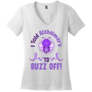 I Told Alzheimer's To Buzz Off Purple Ribbon Bee Women's V-Neck T-Shirt