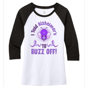 I Told Alzheimer's To Buzz Off Purple Ribbon Bee Women's Tri-Blend 3/4-Sleeve Raglan Shirt