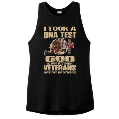 I Took A Dna Test God Is My Father Veterans Are My Brothers Ladies PosiCharge Tri-Blend Wicking Tank