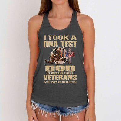 I Took A Dna Test God Is My Father Veterans Are My Brothers Women's Knotted Racerback Tank