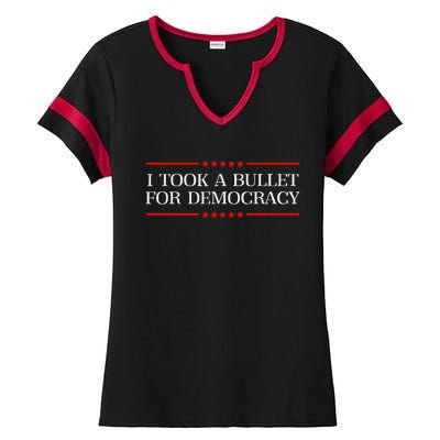 I Took A Bullet For Democracy Expresident Saying Election Ladies Halftime Notch Neck Tee