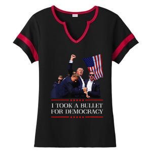 I Took A Bullet For Democracy Expresident Saying Election Ladies Halftime Notch Neck Tee