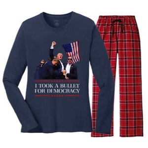 I Took A Bullet For Democracy Expresident Saying Election Women's Long Sleeve Flannel Pajama Set 