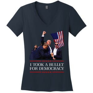 I Took A Bullet For Democracy Expresident Saying Election Women's V-Neck T-Shirt