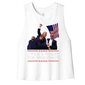 I Took A Bullet For Democracy Expresident Saying Election Women's Racerback Cropped Tank