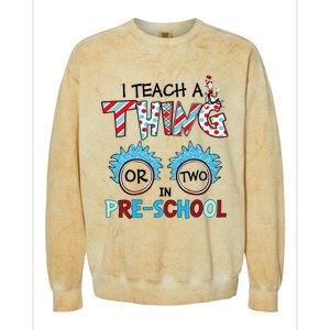 I Teach A Thing Or Two In Pre School Back To School Team Colorblast Crewneck Sweatshirt