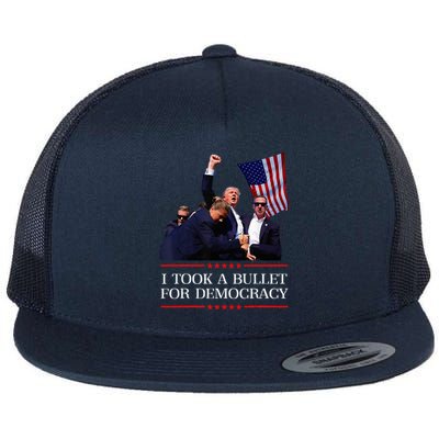 I Took A Bullet For Democracy Expresident Saying Election Flat Bill Trucker Hat