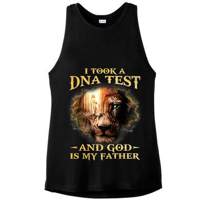 I Took A Dna Test And God Is My Father Lion Jesus Ladies PosiCharge Tri-Blend Wicking Tank