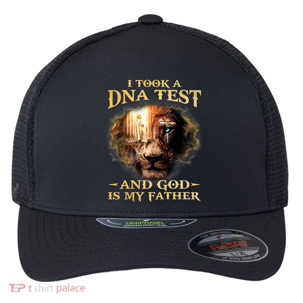 I Took A Dna Test And God Is My Father Lion Jesus Flexfit Unipanel Trucker Cap