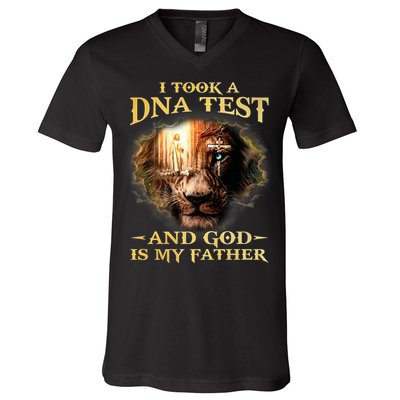 I Took A Dna Test And God Is My Father Lion Jesus V-Neck T-Shirt
