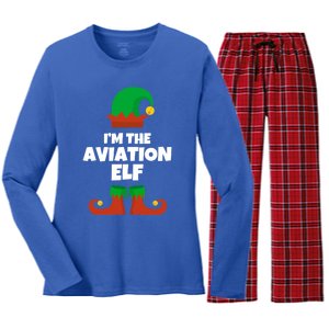 IM The Aviation Elf Family Pajama Christmas Aviator Pilot Cool Gift Women's Long Sleeve Flannel Pajama Set 