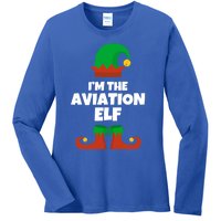 IM The Aviation Elf Family Pajama Christmas Aviator Pilot Cool Gift Ladies Long Sleeve Shirt