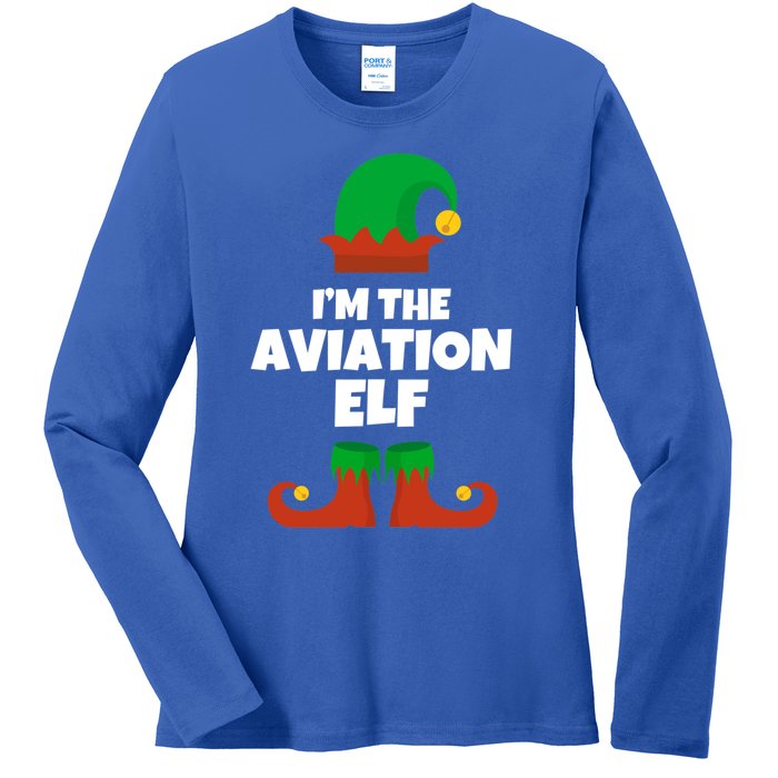 IM The Aviation Elf Family Pajama Christmas Aviator Pilot Cool Gift Ladies Long Sleeve Shirt