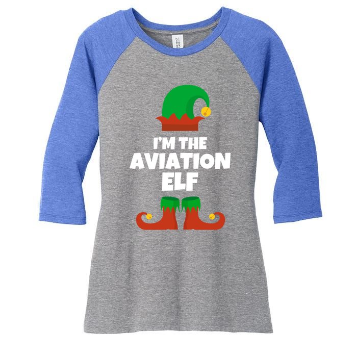 IM The Aviation Elf Family Pajama Christmas Aviator Pilot Cool Gift Women's Tri-Blend 3/4-Sleeve Raglan Shirt