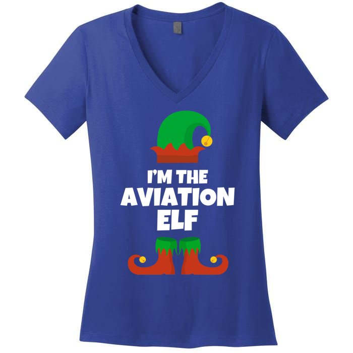 IM The Aviation Elf Family Pajama Christmas Aviator Pilot Cool Gift Women's V-Neck T-Shirt