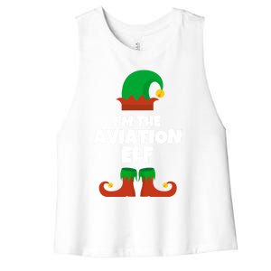 IM The Aviation Elf Family Pajama Christmas Aviator Pilot Cool Gift Women's Racerback Cropped Tank