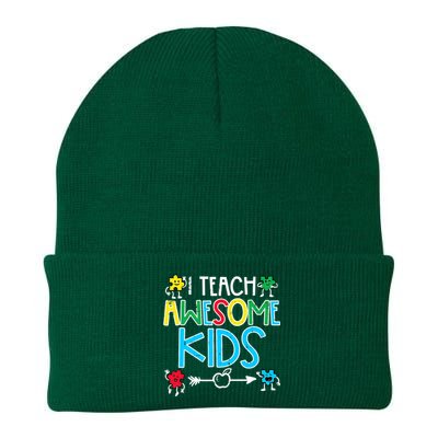 I Teach Awesome Autism Awareness Sped Teacher Me Knit Cap Winter Beanie