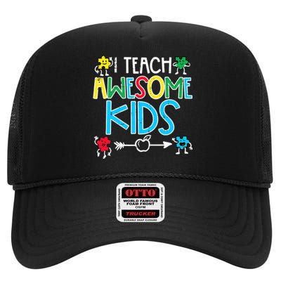 I Teach Awesome Autism Awareness Sped Teacher Me High Crown Mesh Back Trucker Hat