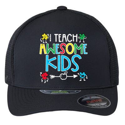 I Teach Awesome Autism Awareness Sped Teacher Me Flexfit Unipanel Trucker Cap