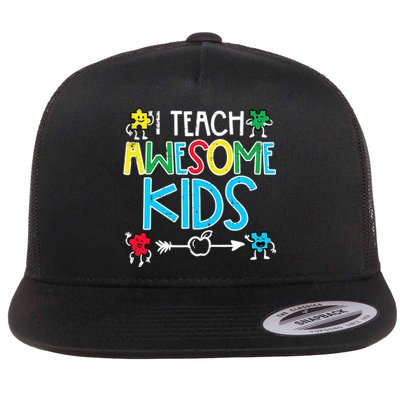 I Teach Awesome Autism Awareness Sped Teacher Me Flat Bill Trucker Hat