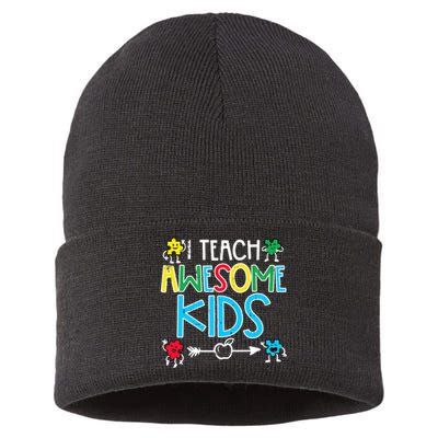 I Teach Awesome Autism Awareness Sped Teacher Me Sustainable Knit Beanie