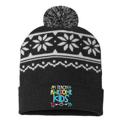 I Teach Awesome Autism Awareness Sped Teacher Me USA-Made Snowflake Beanie