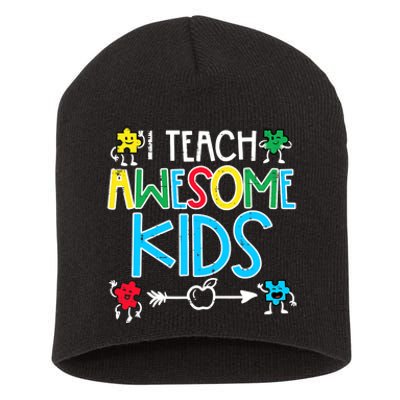 I Teach Awesome Autism Awareness Sped Teacher Me Short Acrylic Beanie