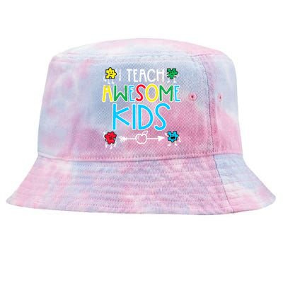 I Teach Awesome Autism Awareness Sped Teacher Me Tie-Dyed Bucket Hat