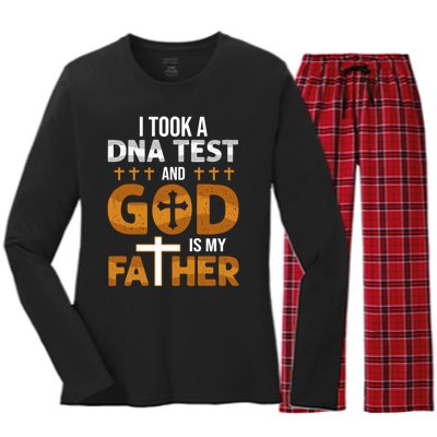 I Took A Dna Test And God Is My Father Women's Long Sleeve Flannel Pajama Set 