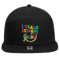 I Teach Awesome Autism Awareness Puzzle Ribbon Teacher 7 Panel Mesh Trucker Snapback Hat