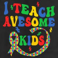 I Teach Awesome Autism Awareness Puzzle Ribbon Teacher 7 Panel Mesh Trucker Snapback Hat