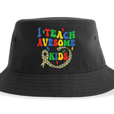I Teach Awesome Autism Awareness Puzzle Ribbon Teacher Sustainable Bucket Hat
