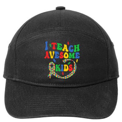 I Teach Awesome Autism Awareness Puzzle Ribbon Teacher 7-Panel Snapback Hat