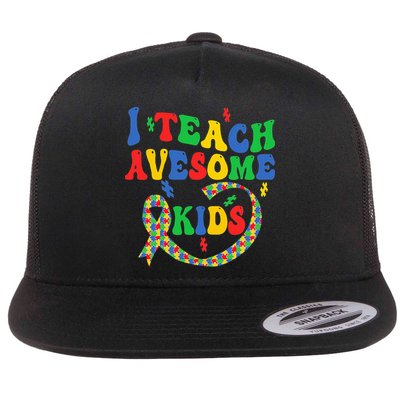 I Teach Awesome Autism Awareness Puzzle Ribbon Teacher Flatbill Hat