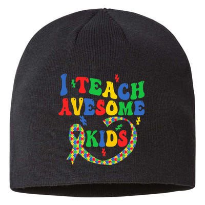 I Teach Awesome Autism Awareness Puzzle Ribbon Teacher Sustainable Beanie