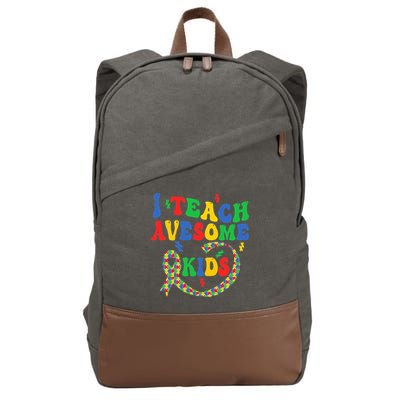 I Teach Awesome Autism Awareness Puzzle Ribbon Teacher Cotton Canvas Backpack