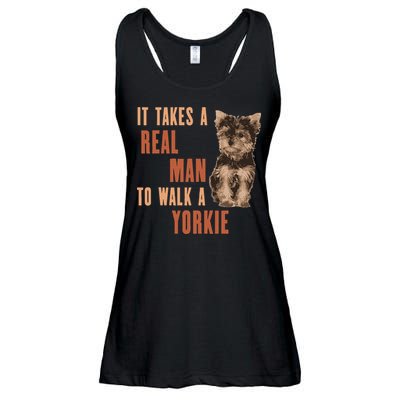 It Takes A REAL MAN To Walk A Yorkie Funny Dog Lover Ladies Essential Flowy Tank