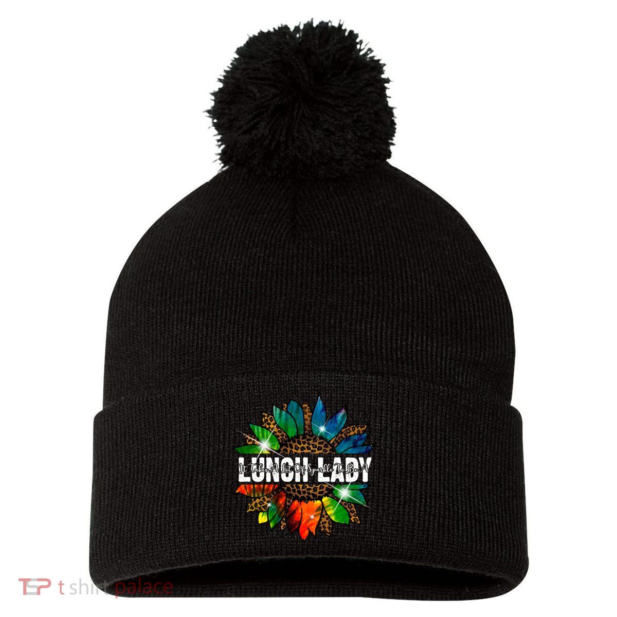 It Takes A Lot Of Sparkle To Be A Lunch Lady Pom Pom 12in Knit Beanie