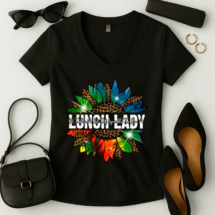 It Takes A Lot Of Sparkle To Be A Lunch Lady Women's V-Neck T-Shirt