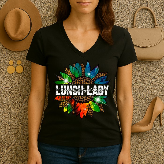 It Takes A Lot Of Sparkle To Be A Lunch Lady Women's V-Neck T-Shirt