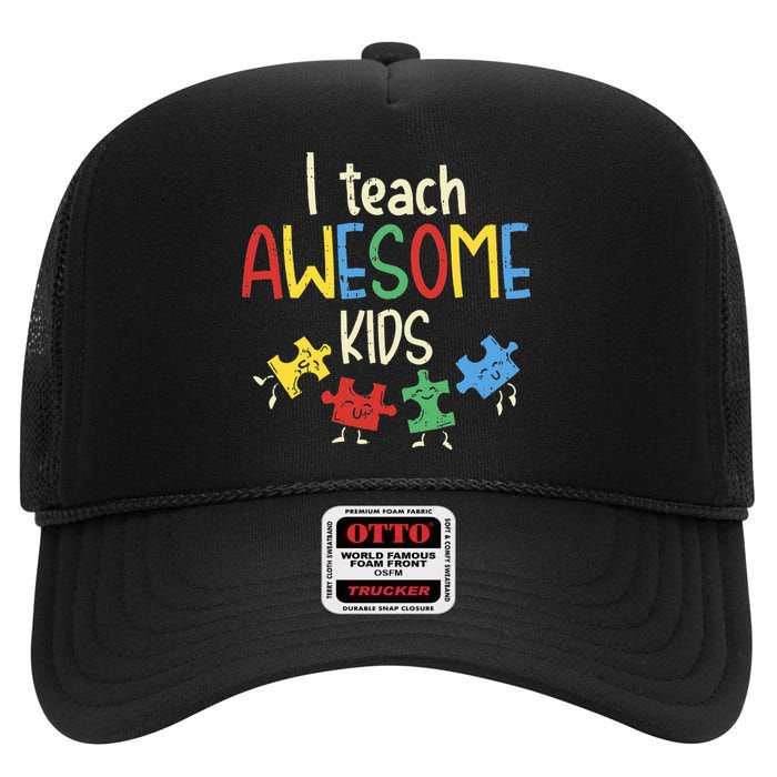 I Teach Awesome Autism Special Education Teacher High Crown Mesh Back Trucker Hat