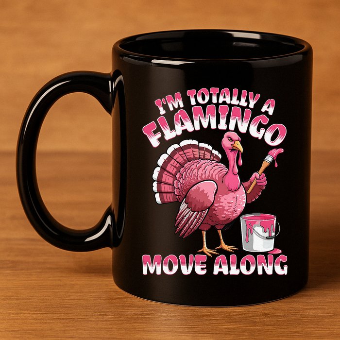 IM Totally A Flamingo Move Along Funny Thanksgiving Turkey 11oz C Handle Ceramic Mug