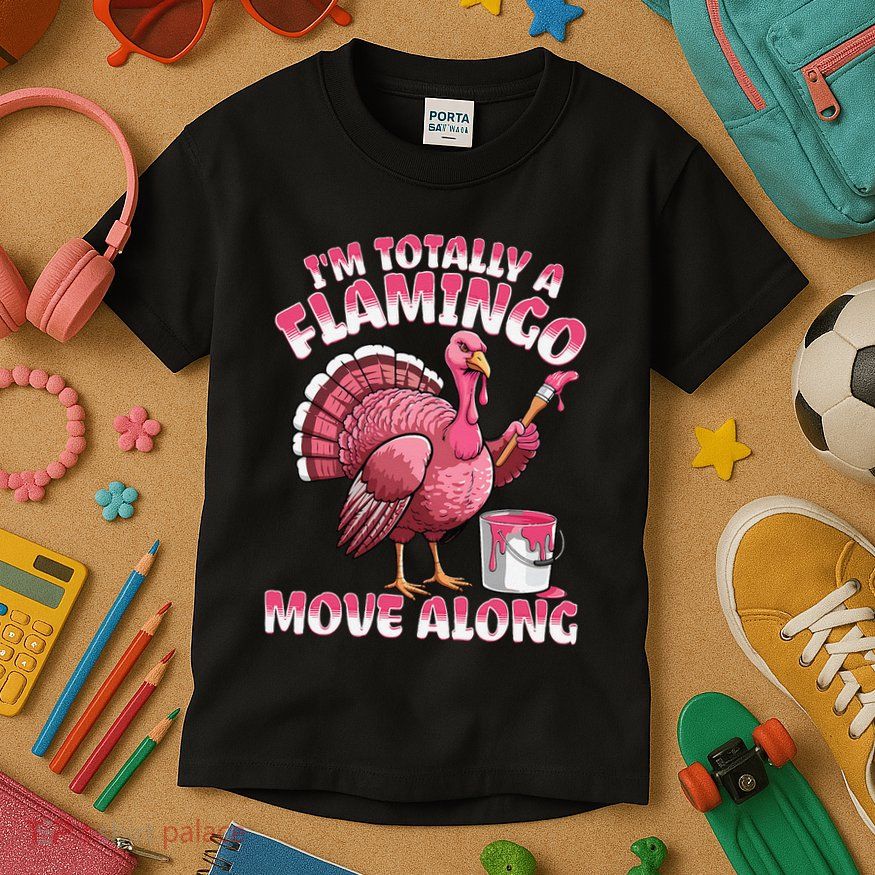 IM Totally A Flamingo Move Along Funny Thanksgiving Turkey Kids T-Shirt