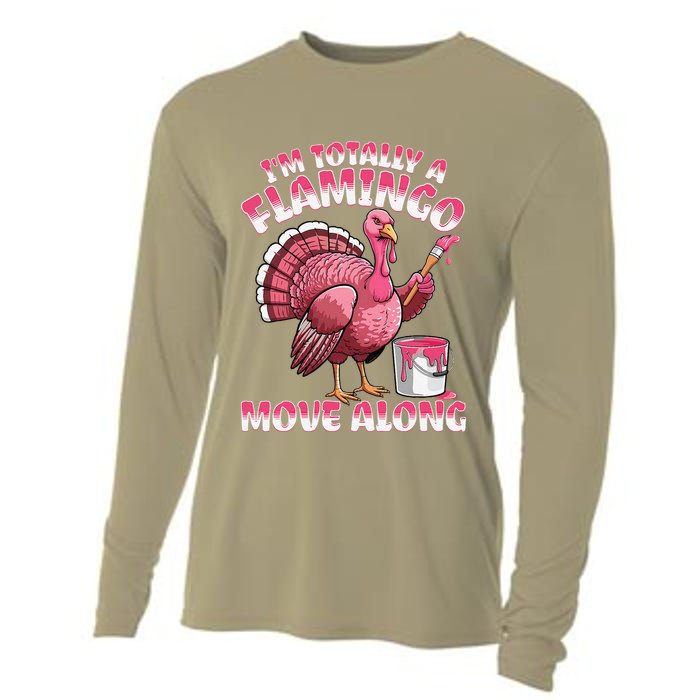 IM Totally A Flamingo Move Along Funny Thanksgiving Turkey Cooling Performance Long Sleeve Crew