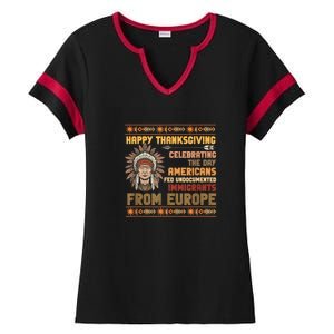 Indigenous Thanksgiving American Fed Undocumented Immigrants Ladies Halftime Notch Neck Tee