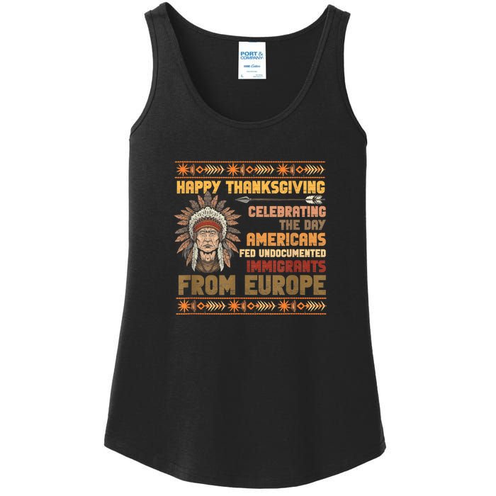 Indigenous Thanksgiving American Fed Undocumented Immigrants Ladies Essential Tank