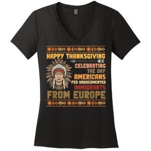 Indigenous Thanksgiving American Fed Undocumented Immigrants Women's V-Neck T-Shirt