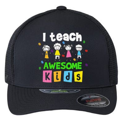 I Teach Awesome Special Needs Autism Awareness Flexfit Unipanel Trucker Cap