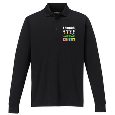 I Teach Awesome Special Needs Autism Awareness Performance Long Sleeve Polo